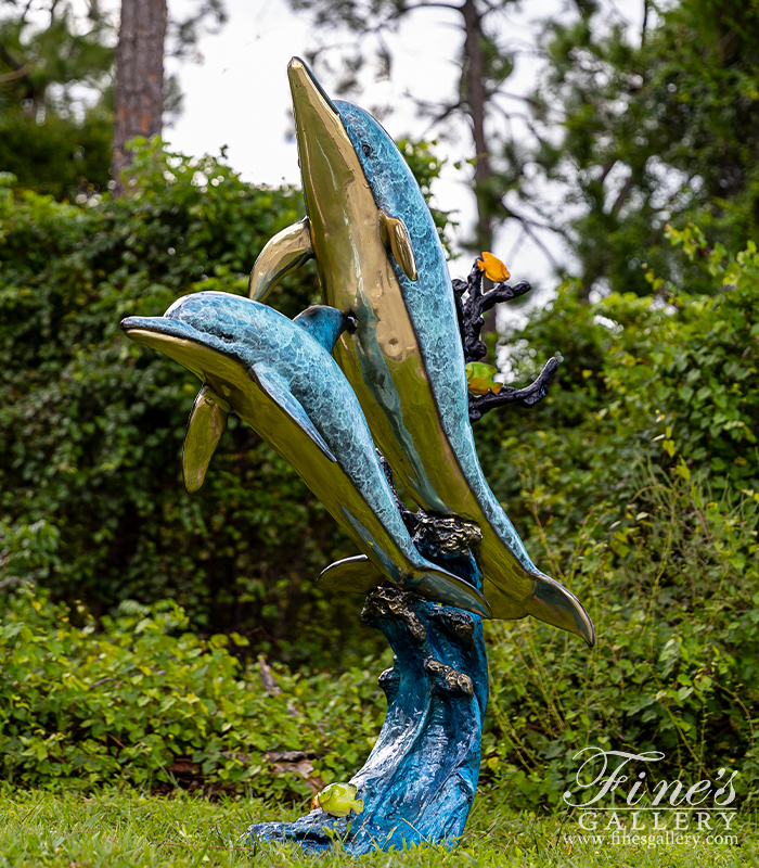 Bronze Fountains  - Limited Edition Bronze Dolphins And Tropical Fish Fountain - BF-1434